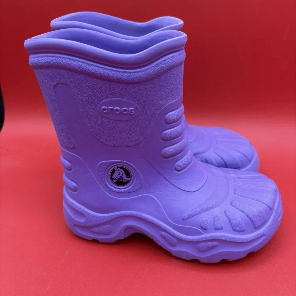 Crocs Classic Georgie Pull On Rubber Rain Boots Purple Mens Size 1 Womens Size 3